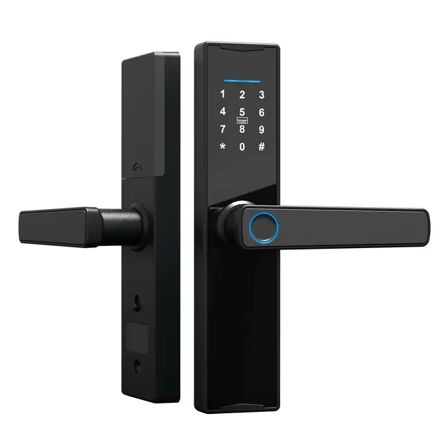 Cerradura de puerta inteligente de huellas dactilares Tuya, cerradura de puerta con teclado con mango, cerradura de puerta electrónica de huella digital