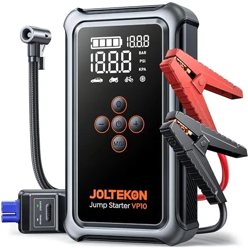 Arrancador de Baterías de Coche 5000A con Compresor de Aire 150PSI, Arrancador de Coches 12V con Función BOOST de Arranque Forzado, Linterna 3 en 1, Pantalla Grande(para All Gas o 10L Diesel)