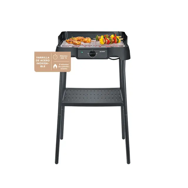 Severin Barbacoa Eléctrica de Sobremesa con Parrilla de Acero Inoxidable y Soporte, Negro PG 8594