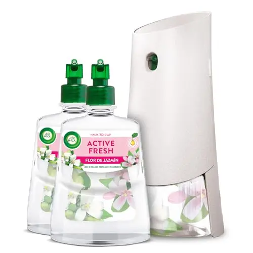 Air Wick Spray Automático Sin Aerosol, Ambientador Hogar Fragancia Flor de Jazmín, 1 Aparato, 2 Recambios, 24 x 7 Active Fresh Neutralizador de Olores, hasta 70 Días de Frescor