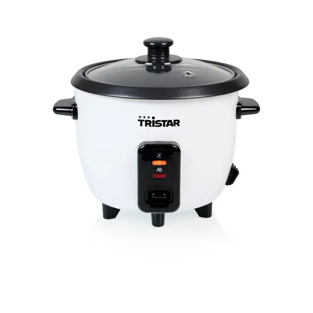Tristar Olla Arrocera 0,6 L, Recipiente Interior Antiadherente, Función Mantener Caliente y Apagado Automático, Diseño Compacto, Con Vaso Medidor y Cuchara, 300 W, RK-6142