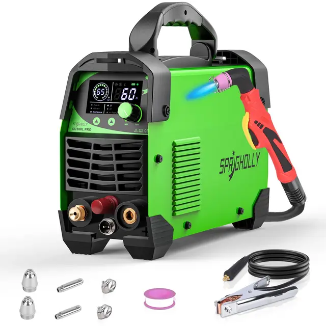 CUT60L PRO – Cortador de Plasma IGBT 60A con Arco Piloto, 240V, Modos 2T/4T – Grosor máx. de corte 16 mm, Pantalla LED Digital, Portátil, para DIY y profesionales