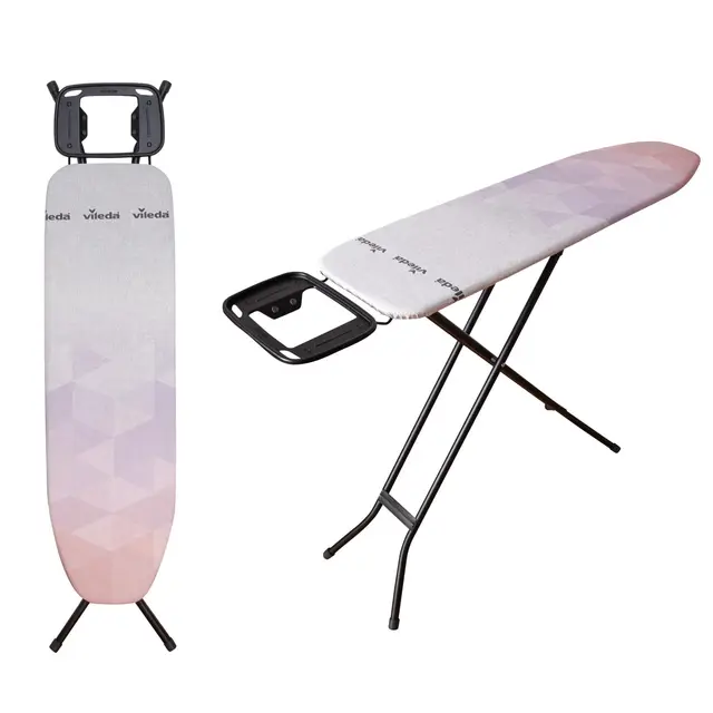 Vileda Tabla de Planchar de Acero Diamond S | Más Duradera, como Nueva | Compacta y Ligera | Altura Ajustable hasta 91 cm | Color salmón
