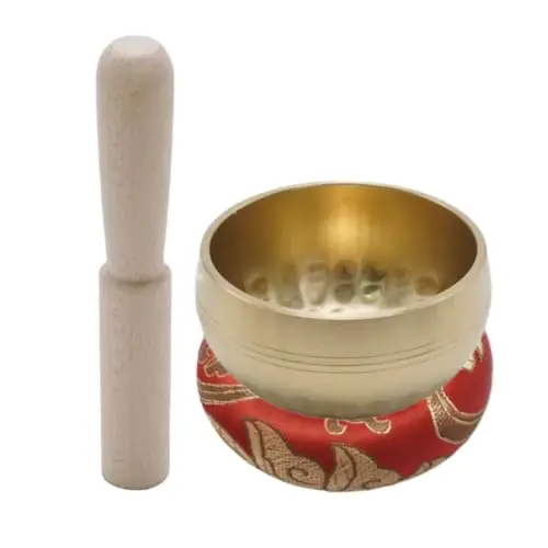 Juego de cuencos tibetanos tibetanos de 8 cm de diámetro con diseño único, incluye raqueta de madera y cojín para meditación y relajación
