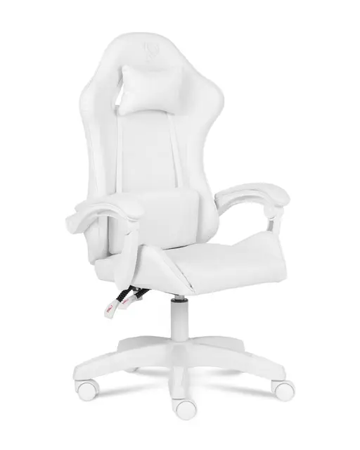 Apollo Silla Gaming Ergonómica con Respaldo Ajustable, Apoyabrazos, Cojines Lumbar y Cervical, Cuero Sintético Negro, Giratoria 360°, Diseño Moderno y Cómodo para Jugadores, Blanco