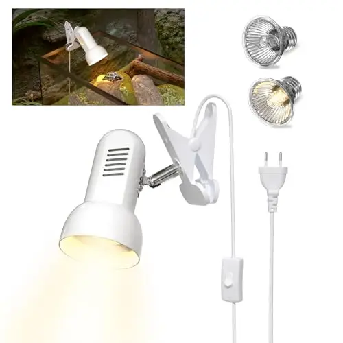 Lámpara Calor para Reptiles, E27 Lámpara de Calor de Terrario con Clip,Dos Lámparas Calor Arrastre de Tortuga UVB/UBA de 50W,Apto para Reptile y Anfibios Tortuga Lagartos Arañas Serpientes