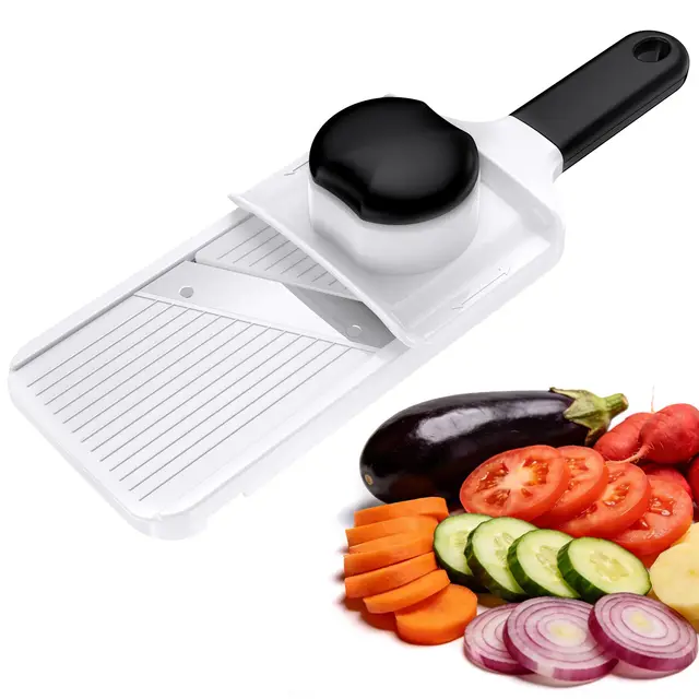 Ibergrif M526 Mandolina de Cocina Ajustable 1–4 mm, Cortador Patatas y Verduras Manual con Protector de dedos, Bloqueo de Seguridad, Diseño Compacto, para Verduras y frutas