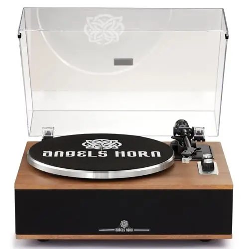 ANGELS HORN - Tocadiscos de Vinilo, Tocadiscos Bluetooth HiFi con Altavoces, Reproductor de Vinilos, Giradiscos preamplificador de Fono, 33/45 RPM y Pastillas AT-3600L