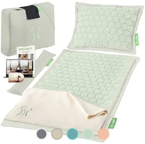 BACKLAxx ® Set de esterilla acupresion para relajación de espalda, cuello, hombros y pies | Alfombra acupresión contra la tensión con almohada