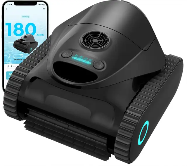 2026 C1 Robot Piscina Limpiafondos y Paredes, Autonomía 180 min, 3 Motores, Succión Potente, Control por App,Doble Filtración, Robot Limpiafondos Piscina Inalámbrico 150㎡,Negro