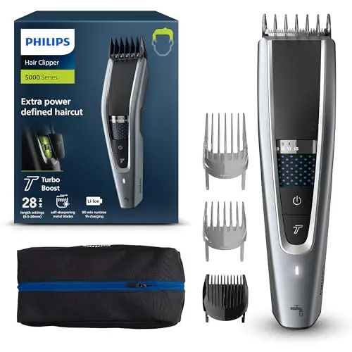 Philips Serie 5000 Hc5630/15 - Cortapelos, 28 Ajustes de Longitud Para Estilo Deseado, 90 Min de Uso Sin Cable, Incluye 3 Peines-Guía y Funda