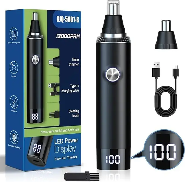 Cortapelos Nariz y Oreja Profesional Indoloro,Recortador Pelos Nariz Vello Facial,Quita Pelos resistente agua USB recargable,Hoja de Doble Filo Impermeable Fácil de Limpiar (XJQ-5001)