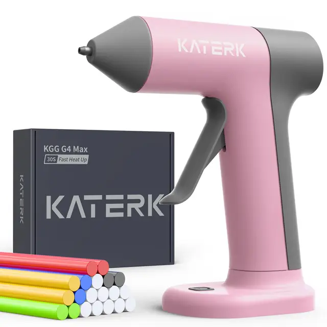 Katerk Pistola Silicona Caliente Inalambrica 2500mAh, Calentamiento 30S, Diseño Antigoteo, Incluye 20 Barras de 7mm (Claras y Color), Apagado Inteligente, Pistola Cola Quentepara DIY y Manualidades