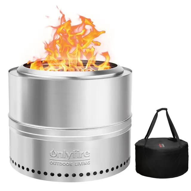 Onlyfire Brasero sin Humos Leña, Camping Portátil de Acero Inoxidable para Hogueras Al Aire Libre con Bolsa de Transporte para Camping, Barbacoa, Patio, Fiesta en El Jardín y Playa,⌀50 cm