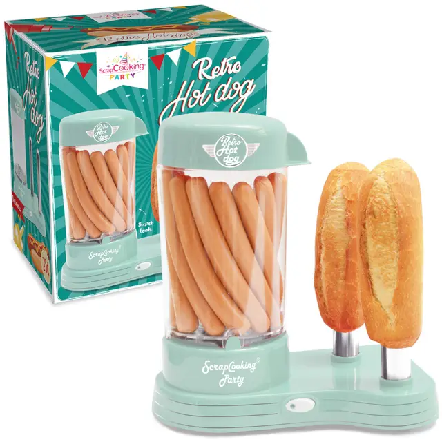 ScrapCooking - Máquina para Perritos Calientes - Máquina para Hacer Auténticos Hot Dogs U.S. - Capacidad para 12 Salchichas y 2 Panes - Estilo Retro Vintage para Fiestas, Barbacoas - Verde - 0601