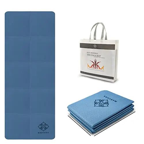 Esterilla Doblable para Yoga Colchoneta Yoga Mat Antideslizante y Ligera de Material Ecológico TPE. Tamaño Ideal 183cm x 61cm x 6mm. (Azul)
