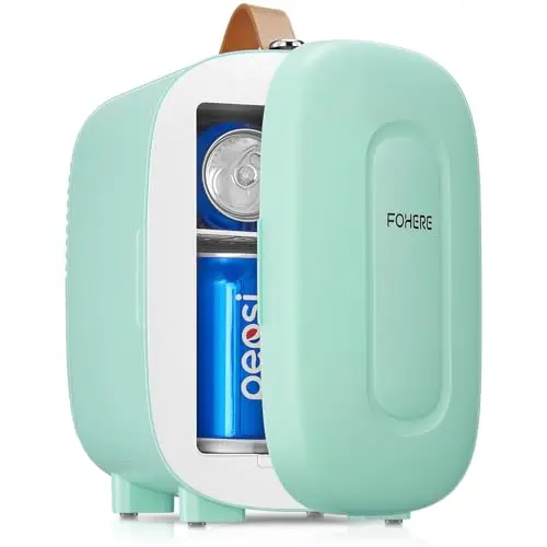 FOHERE Mini Nevera 5 Litros / 6 Latas | CA+CC | Silencioso Portátil | Enfriar y Calentar | Nevera pequeña para dormitorios, coches, oficinas, cuidado de la piel, viaje(Verde)