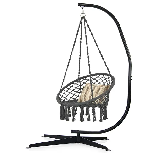 GIANTEX Soporte para Silla Colgante de Acero para Colgar Hamacas de Interior y Exterior, Máx.150 kg, 111 x 84 x 207 cm, Negro(Hamaca no incluida)