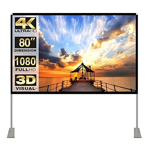 Pantalla de proyector con Soporte 80 Inch 16: 9 HD FáCil InstalacióN Y OperacióN Adecuado para Home Cinema Y Pantalla De ProyeccióN para Exteriores