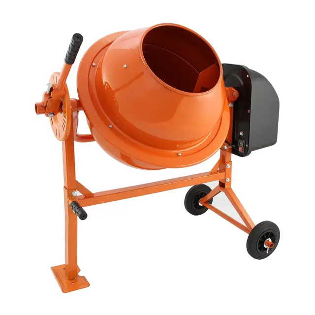 Hormigonera eléctrica portátil 70 litros 250 W Naranja, Velocidad 30 revoluciones/minuto - Mango ergonómico y 2 ruedas para transporte - Bricolaje Renovación DIY