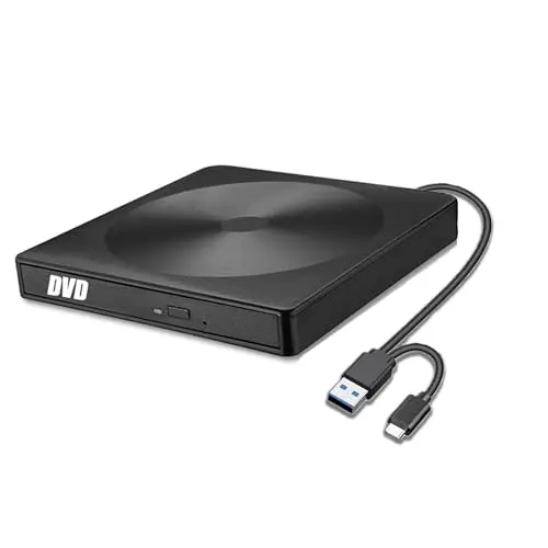 GERUI Unidad de DVD externa, grabadora de CD y DVD, USB 3.0, tipo C, grabadora de DVD/CD +/-RW, unidad de CD para PC, portátil, escritorio con Mac/OS//Linux/Win11/Win10/Win8/XP