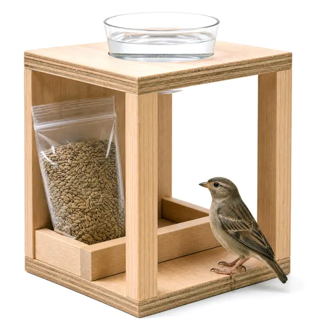 Comedero Pajaros Exterior De Madera Hecho A Mano con Compartimentos de Bebedero Pajaros de Bandeja Extraible y Comederos para Aves Silvestres Incluye Bolsa de 70gr de Comida para Aves Jardin Natural