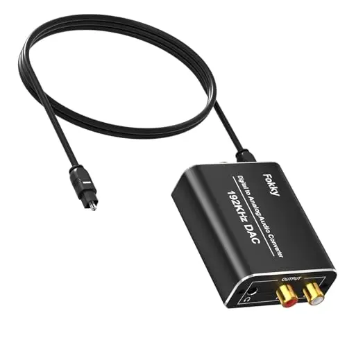 Fokky Convertidor Digital a Analógico,Fokky 192kHz DAC Audio Óptico Coaxial Toslink a Analógico Estéreo L/R y Jack 3.5mm con Cable Óptico para PS3 PS4 Xbox TV DVD