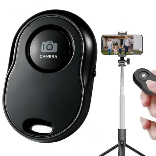 Mando Bluetooth para Cámara 2-Pack,Obturador Inalámbrico Bluetooth 5.2 con Disparos y 15 Metros de Alcance,Compatible con iPhone,Android y Tablets,para Selfies y Videos,Fotos en Grupo y Viajes,Negro