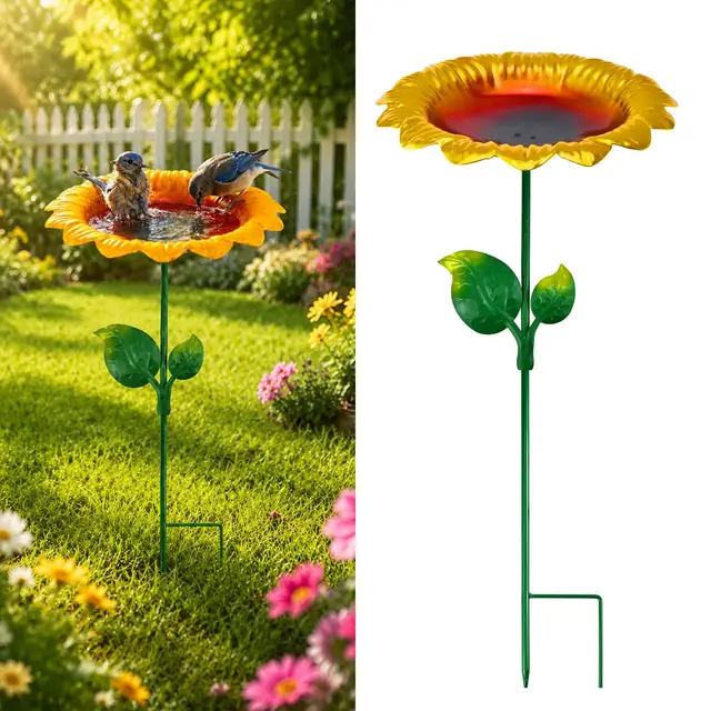 Bebedero para pájaros de pie, baño para pájaros, jardín, a prueba de heladas, bebedero de agua para pájaros, de metal, para exteriores, terraza, jardín, patio trasero