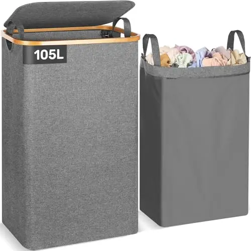 ousfot cesto ropa sucia 105l bambú con