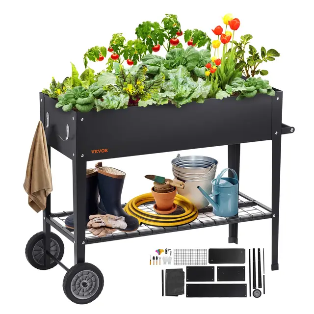 VEVOR Cama elevada de jardín, 42.5 x 19.5 x 31.5 pulgadas, caja elevada de metal galvanizado, cajas elevadas para plantar al aire libre con patas, para cultivar flores/verduras/hierbas en patio, jardí