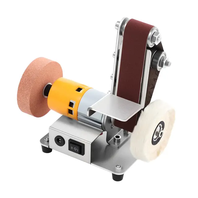 Mini lijadora de banda, lijadora de banda eléctrica, lijadora de mesa, lijadora de banda 7 velocidades 4000-9000 RPM, pulidora, plataforma ajustable, para madera, metal, joyería, bricolaje
