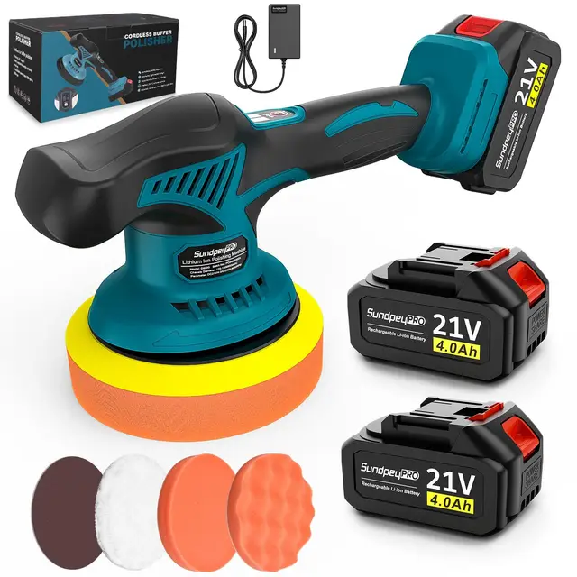 Pulidora Coche Inalambrica - 21V Pulidora Orbital Coche con 2 Baterías 4000mAh, 8 Velocidades Variables, 6000RPM, Pulidora Coche para Pulir, Encerar y Eliminar Arañazos del Coche