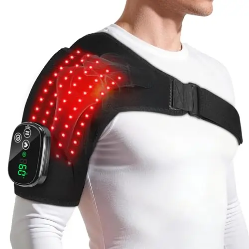 Almohadilla De Masaje Térmico Para Hombros Inalámbrica Con Luz LED, Soporte Térmico Para Hombros Con 6 Niveles De Calor, 3 Modos De Vibración, 6 Niveles Tiempo, Pantalla Táctil Y Batería De 5000mAh