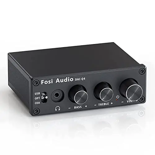 Fosi Audio Q4 Amplificador de Auriculares Convertidor DAC, Mini Amplificador Estéreo Digital a Analógico, USB Coaxial Óptico a Conector AUX RCA de 3,5MM, para Altavoces Activos de Escritorio