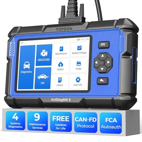 TOPDON OBD2 Scanner ArtiDiag600S, 8 Reset Service(Oil, BMS, ABS, SAS, EPB, DPF, TPMS, Throttle)&4 System Diagnostic Tool(AT/Eng/ABS/SRS), Full OBD2 Function Code Reader, Free Lifetime Upgrade
