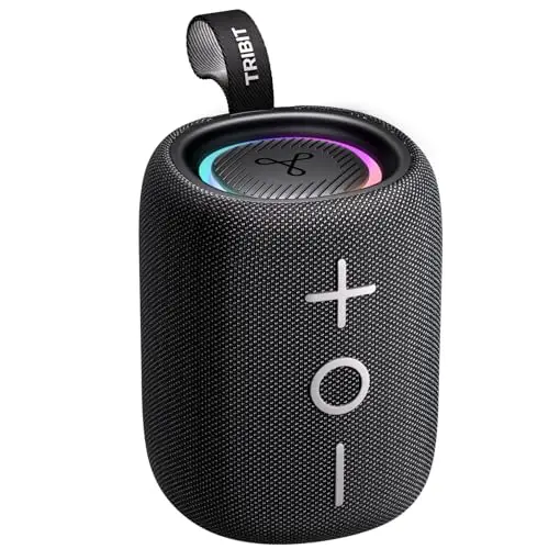 Tribit StormBox Mini+ Altavoz Bluetooth de 12 W, Sonido Envolvente de 360°, 12 Horas de duración, Bluetooth 5.4, IPX7, Luces RGB, EQ, Tipo C, Compatible con AAC/SBC, portátil para Exteriores y Viajes