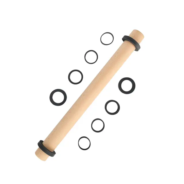 SUPER KITCHEN Rodillos de Amasar en Madera de Haya con 5 Discos Ajustables Anillo, Rodillo de Cocina, Accesorio para Hornear Pizza, Pasta, Galletas, Pastelería, Fondant (45cm)