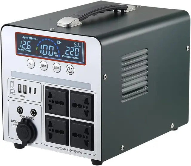 Batería de reserva portátil recargable de 1000 W/666 Wh, para camping, caravanas, drones, primeros auxilios e iluminación exterior, con 4 salidas de CA