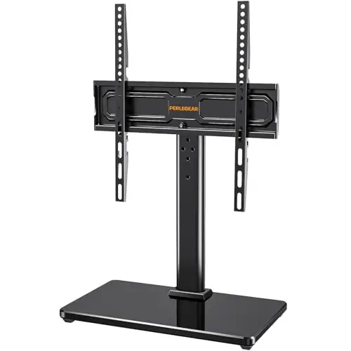 Perlegear Soporte de TV Universal Giratorio para TV de 24-60 Pulgadas de hasta 45 KG, Soporte de TV de Sobremesa Ajustable en Altura con Base de Cristal Templado VESA máx. 400x400mm