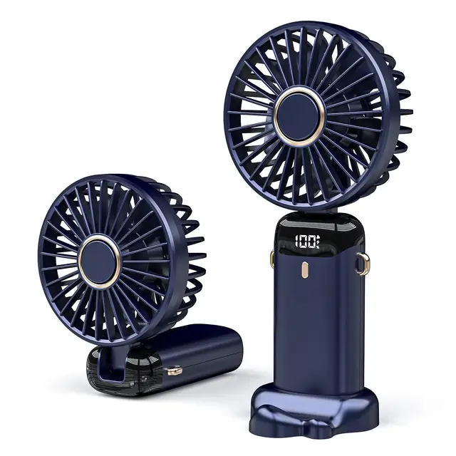 Mini ventilador de mano USB de escritorio, ventilador de mesa pequeño con 5 velocidades y batería USB, ventilador eléctrico plegable para viajes, oficina, hogar (azul)