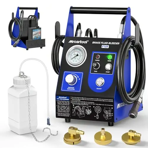 MRCARTOOL F109 Equipo de Purga de Frenos Automático Pulsante 220V para Automóvil, Kit Automático para Cambio de Líquido de Frenos con 3 Adaptador para Cilindro Maestro, Presión Ajustable 0.5~2.5Bar