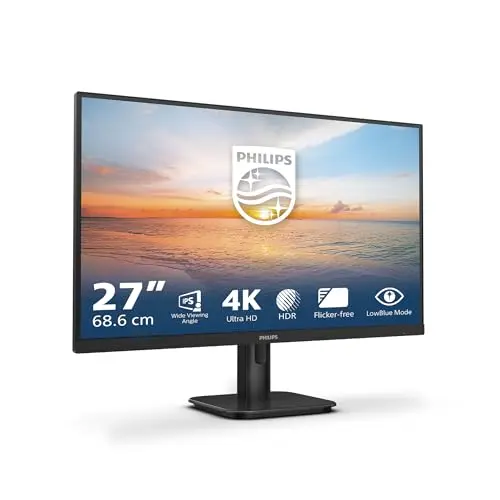 Philips 27E1N1800A Monitor 27" UHD, WLED, 60Hz, IPS, 4 ms GtG, HDR10, Adaptive Sync., Altavoces, (3840x2160, 2X HDMI 2.0, 1x DP 1.4) Negro