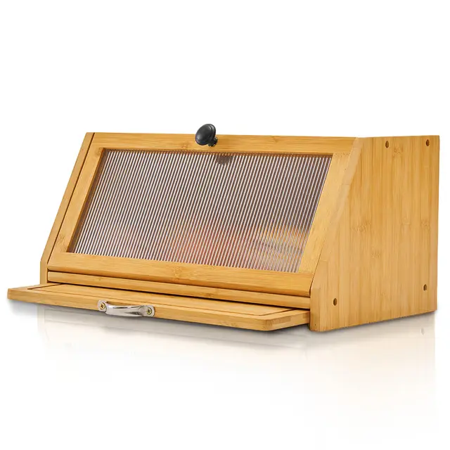 YOUDENOVA Caja para pan con tabla de cortar, caja de almacenamiento de bambú, cajas de pan de madera, caja de almacenamiento para pan, sal y pimienta, 39x25x20 (LxAxH) cm, Natural