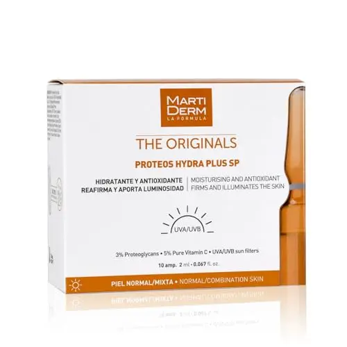 MARTIDERM The Originals Proteos Hydra Plus SP | Ampollas Antiedad Hidratantes y Antioxidantes | con Proteoglicanos y Vitamina C | Protección UVA/UVB | 10 Ampollas x 2ml