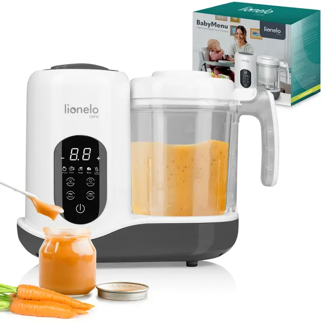 LIONELO BABYMENU Procesador de Alimentos para Bebés Multifuncional 300 4 Programas Cocer al Vapor, Batir Calentar Descongelar, Recetas Online