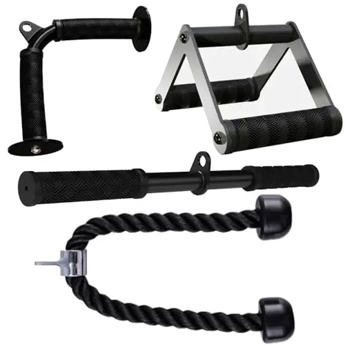 Fitarc Juego de accesorios para máquina de cable para gimnasio y entrenamientos en casa, accesorios extraíbles LAT con agarres antideslizantes, color negro