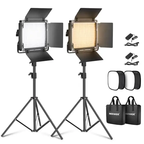 NEEWER 2 Pack Bicolor 660 Panel LED Luz Video y Soporte Kit: 3200-5600K CRI 96+ Dimmable Iluminación Continua con U Bracket y Barndoor, 190cm Soporte de Luz y Difusor Softbox para Estudio Fotografíco