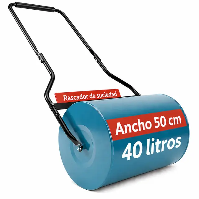 Sillar Rodillo para Césped de Jardín, 32 cm, Rodillo Manual de Acero Rellenable con Agua o Arena, con Mango Plegable y Rascador, Compactador para Nivelar, Sembrar y Cuidar el Césped