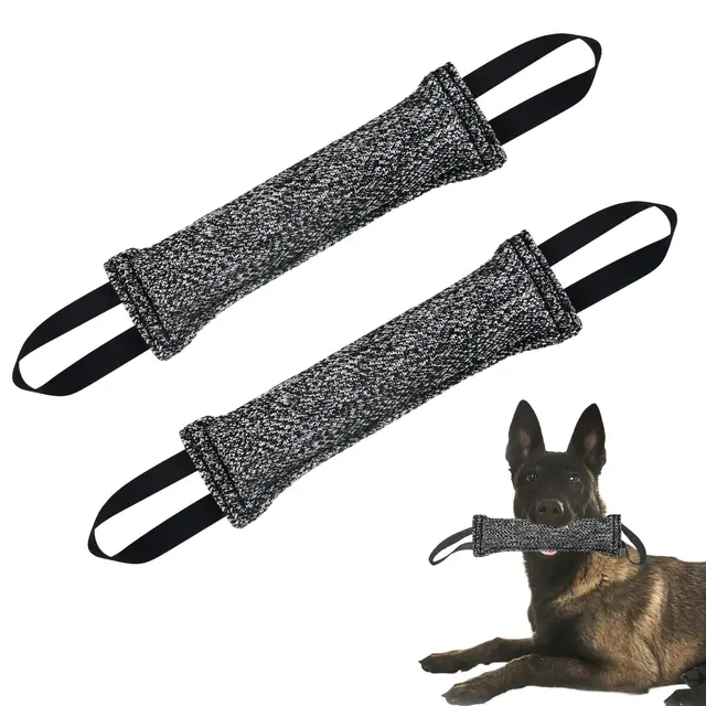2Pcs Mordedor Perro 30cm Juguetes para Perros de Entrenamiento Salchicha Mordida para Perros on 2 Asas Juguete para remolcar Perro Juguete de tracción Dogs para Dogs Medianos a Grandes (Gris)